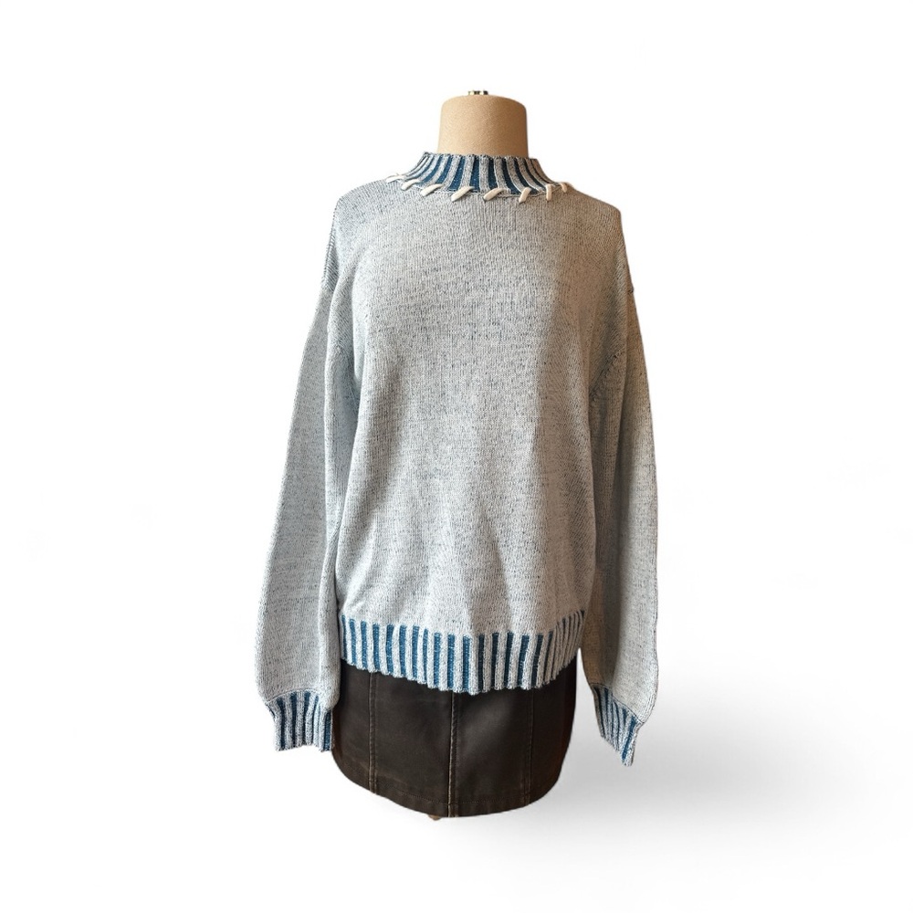 By Together Gray and Blue Cowl Neck Sweater